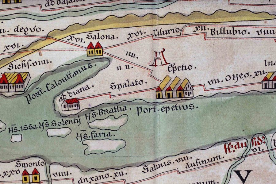 Tabula Peutingeriana is showing Split on a Roman map from the 4th century AD. It is the oldest map showing the existance of this Croatian town.
